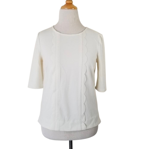 Ann Taylor Tops - Ann Taylor White Stretch Scallop Top White XS